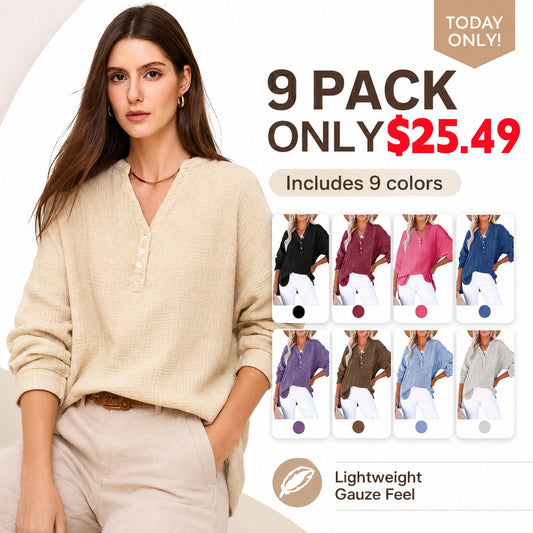 Flash Sale🔥 Women’s Cotton V Neck Button Blouse Tops